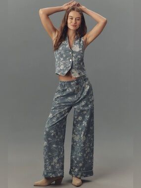 The Leon Double Hem High-Rise Wide-Leg Cuffed Jeans by Pilcro